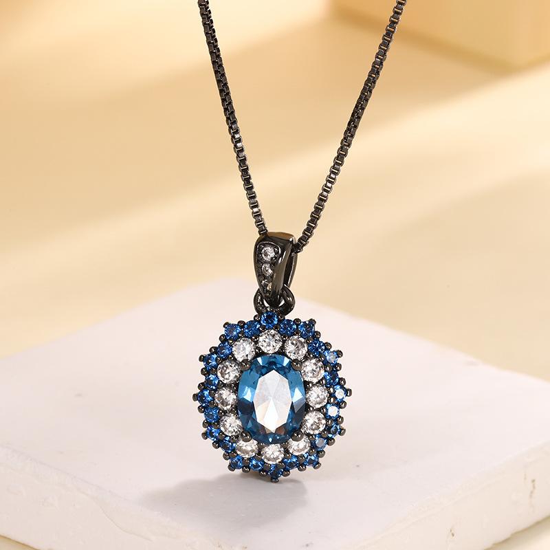 Bijoux Fond Cuivre Plaqué Or Simulé Spinelle Bleu Ovale Or Noir Ensemble Pierre Héroïne 6 * 8