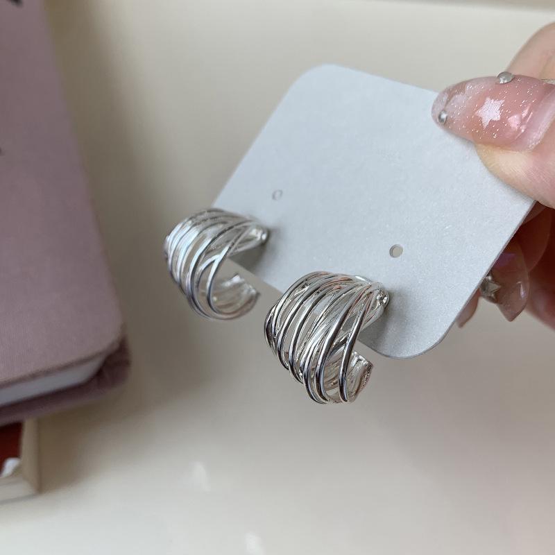Trendy Multi-Layer C-Shaped Metallic Stud Earrings for Women