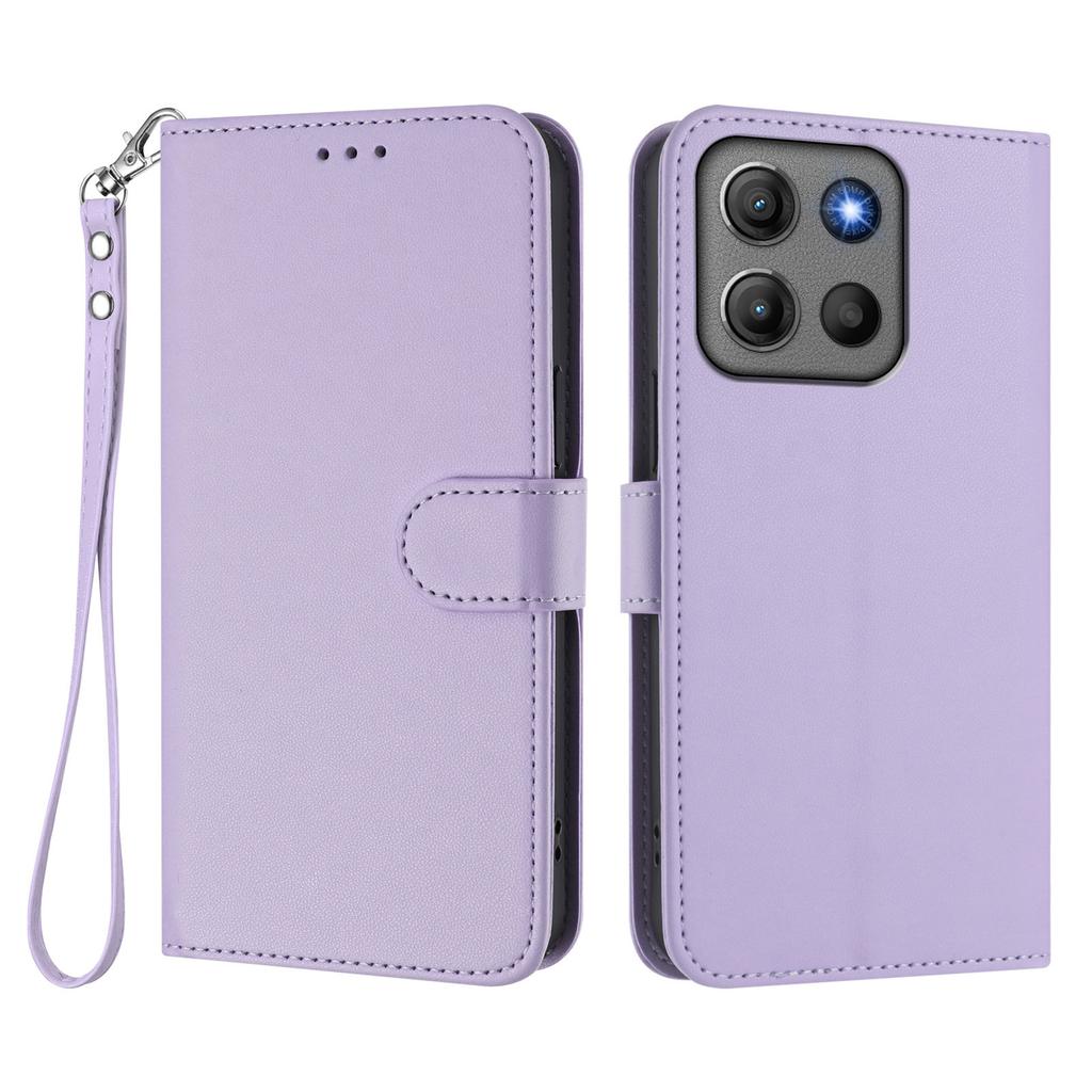 For Motorola Moto G15 Power 4G/Motorola Moto G15 4G Leather Case Wallet Stand Phone Cover with Wrist Strap