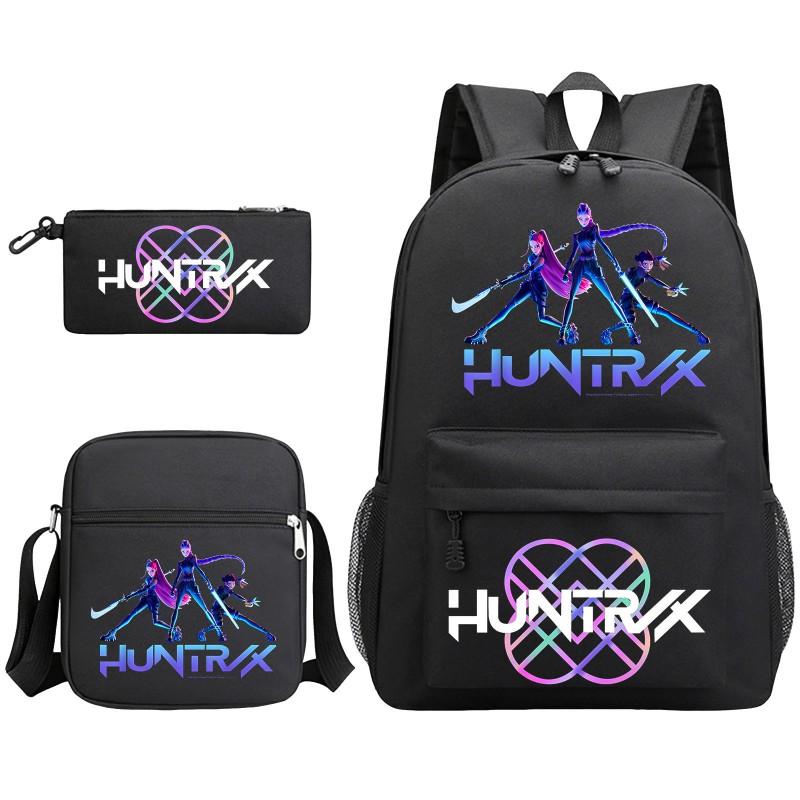 Cartoon Print School Backpack Set Teens Shoulder Bag Pencil Case Bookbag Oxford Fabric Ergonomic Straps