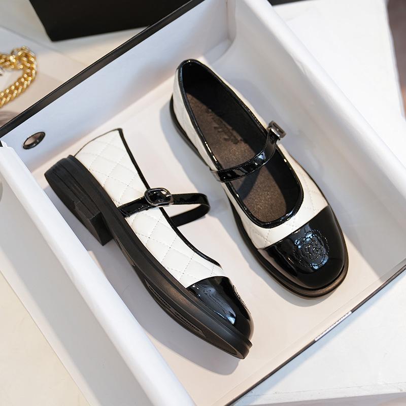 Autumn New Camellia Mary Jane Shoes with Jk Single Shoes Round Head Small Leather Shoes Women