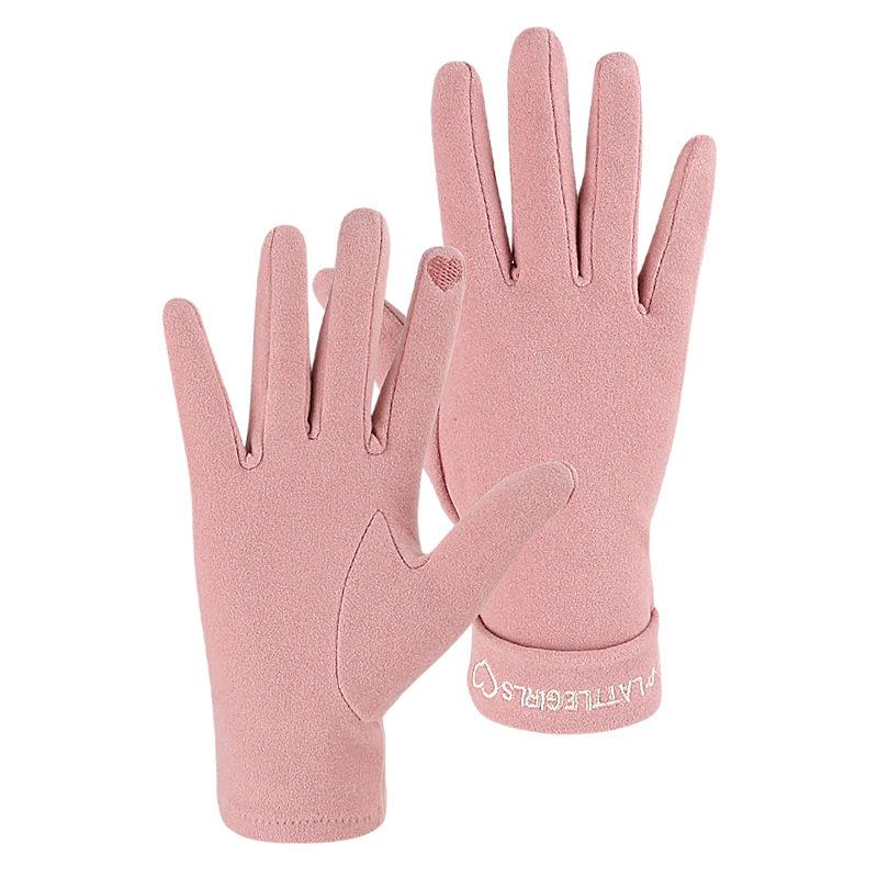 Autumn and Winter Thin Korean Version of German Velvet Touch Screen Gloves Single-layer Outdoor Sports Cycling Driving Warm Girls Windproof Gloves