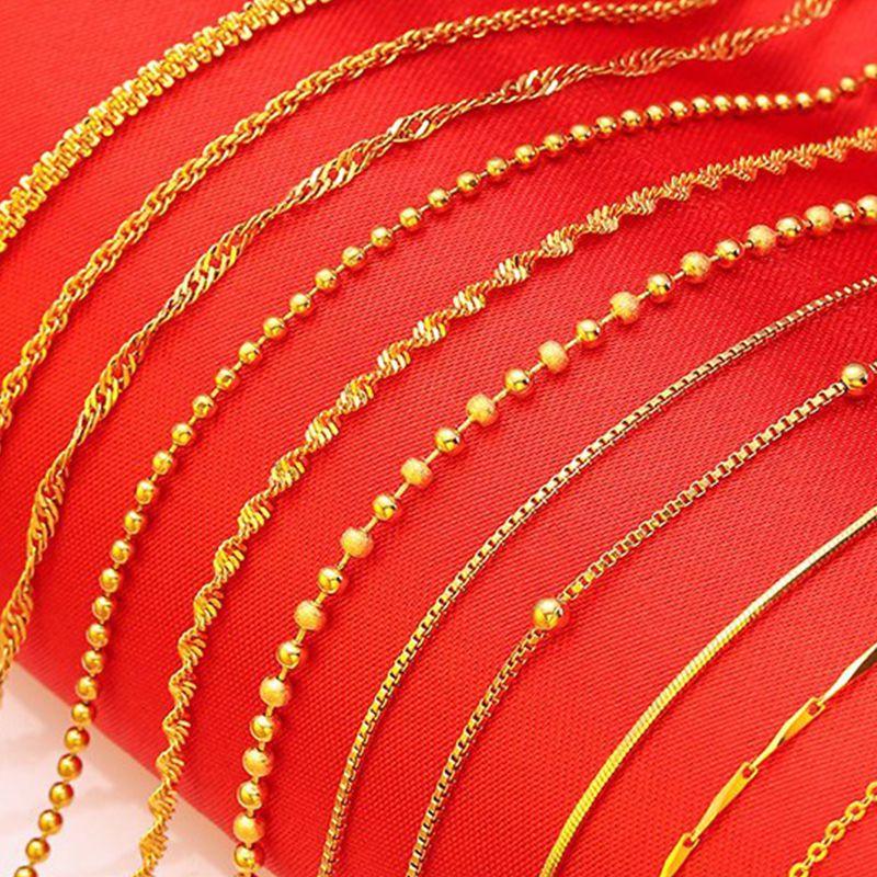 Gold Plated Brass Classic Personality Thin Necklace Water Wave Chain Gift