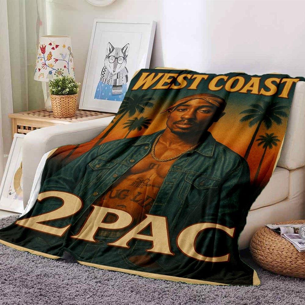 1pc 2PacHip Hop Blanket Soft Lightweight All Season Multi Purpose Throw for Sofa, Bed, Office & Picnics, French Style with Iconic Album Art & Quotes