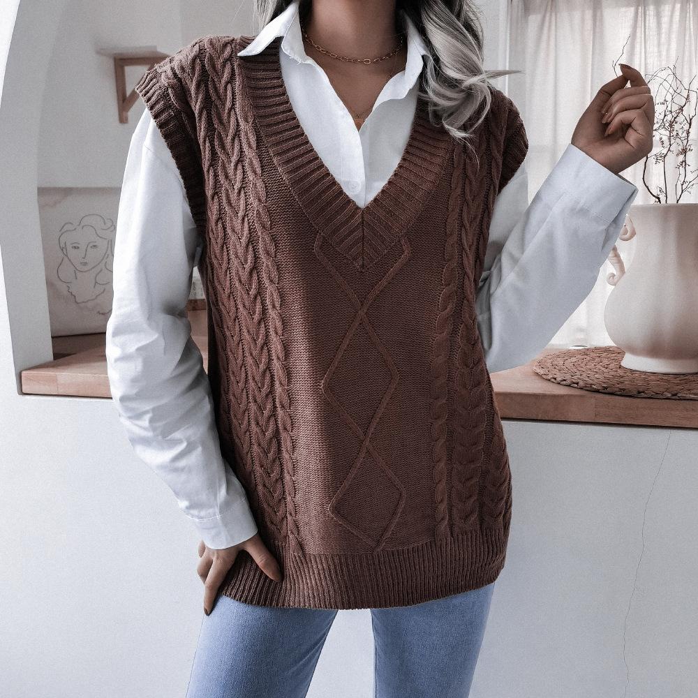 Gilet in maglia casual con scollo a V e scollo a V da donna, autunno e inverno