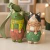 Wooden Hand-Carved Cat Figurine, Artistic Kitten Ornament, Rustic Collectible Kitty Sculpture, Unique Desktop Ornament Birthday Gift for Friends Cat