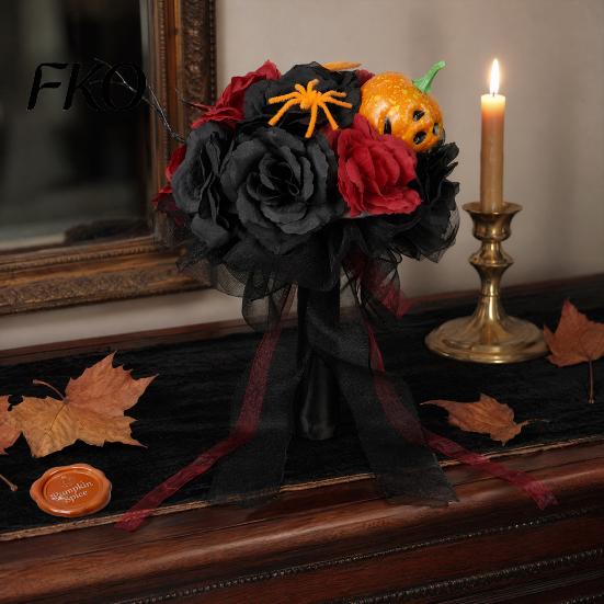 Gothic Artificial Bouquet Wedding Bouquets for Bride And Bridesmaid, Halloween Bouquet, Dead Branch Flower Black Rose Blooms Fake Centerpiece,