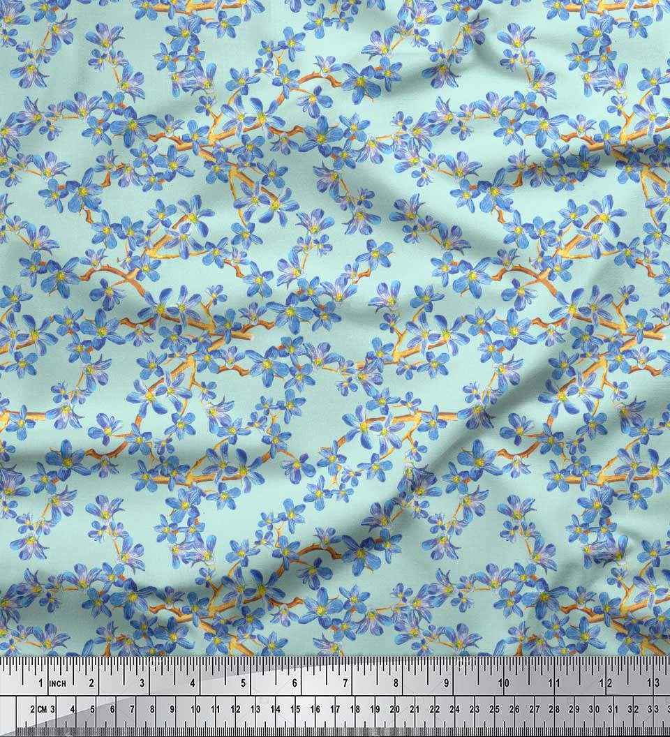 

Чорна поліетиленова крепова тканина Soimoi Forget Me Not Bush Тканина з квітковим принтом 1 ярд 42 дюйма 42 Inch Wide - Poly Crepe зелений