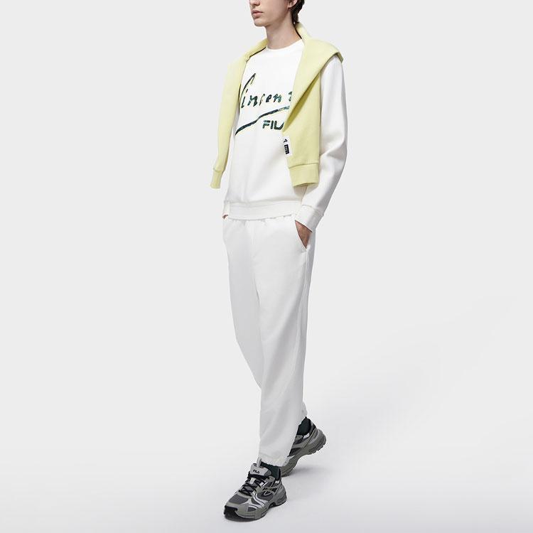 Fila Van Gogh Collaboration Letter Print Crew Neck Long Sleeve Sweatshirt Men Sweatshirt Cloud-Mushroom-White F11M318206F-WT