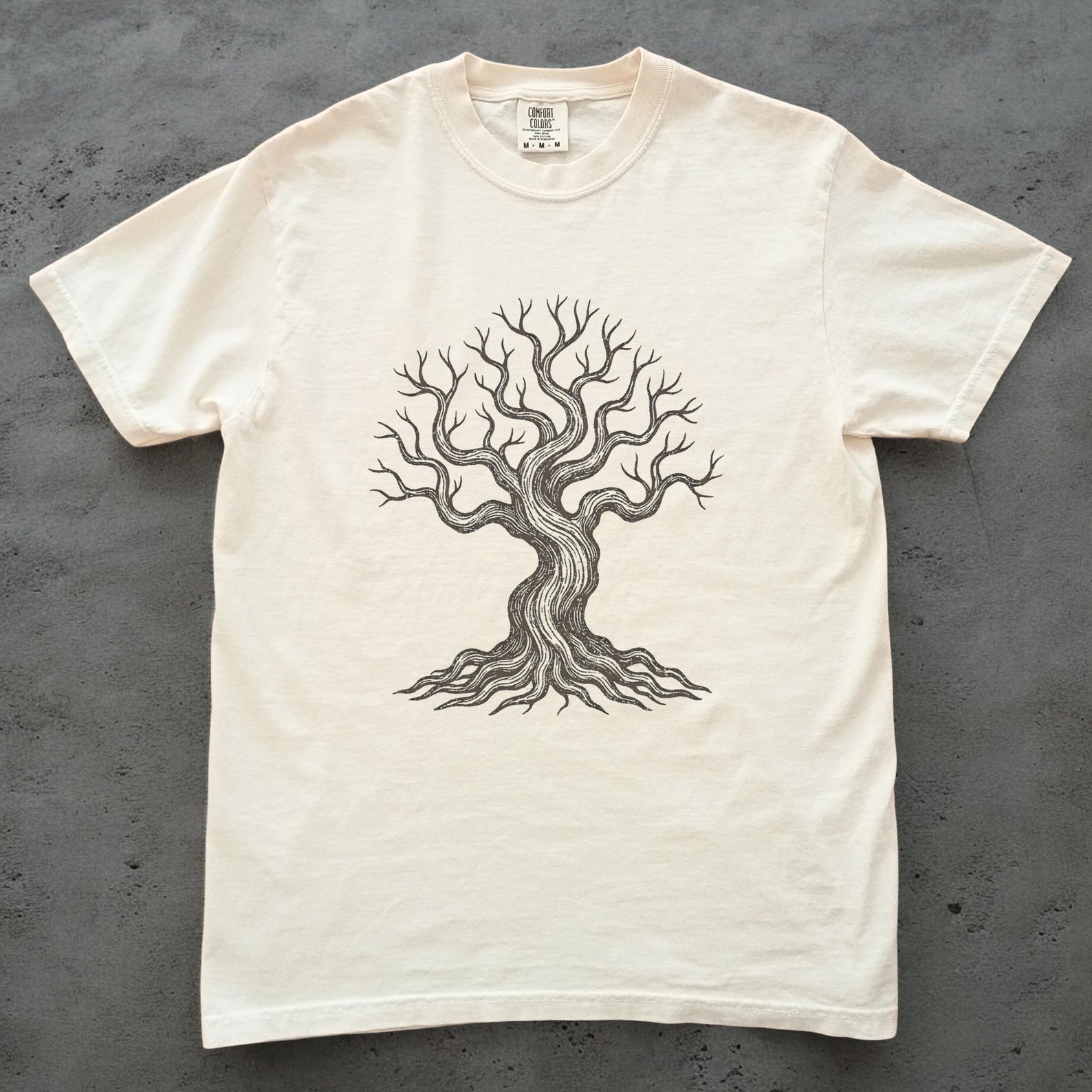 Gnarled Tree Shirt, Minimalist Nature T shirt, Tree of Life Graphic Tee, Botanical Line ArT shirt, Unisex Nature Lover Top L