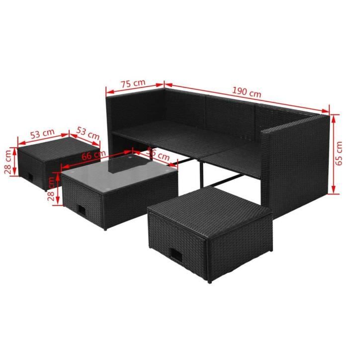 VidaXL Salon de jardin 4 pcs avec coussins Résine tressée Noir