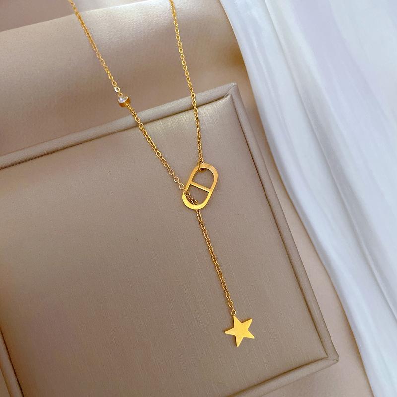 Свиное Рыльце Звезда Минималистичная Плита Настоящее Золото Ожерелье Женская Цепочка на Ключицы Аксессуары