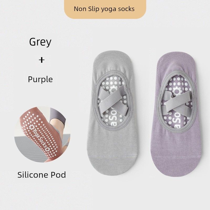 

Профессиональные носки для йоги женские летние тонкие из чистого хлопка, не скатывающиеся, нескользящие, для пилатеса, для занятий спортом в помещении, фитнесом, танцами, колготки [2 pairs of Y08] Gray + purple
