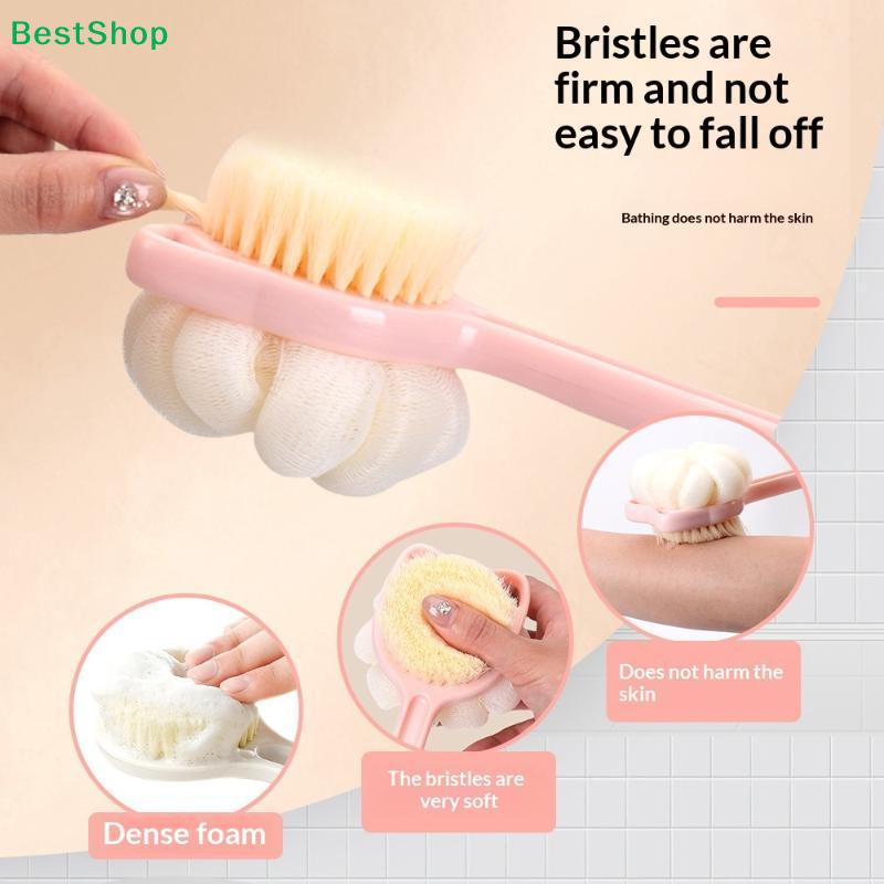 Long Handle Exfoliating Shower Brush Soft Body Scrubber Double Sided Back Cleaning Dirt Remover Massage Bathing Skin Care