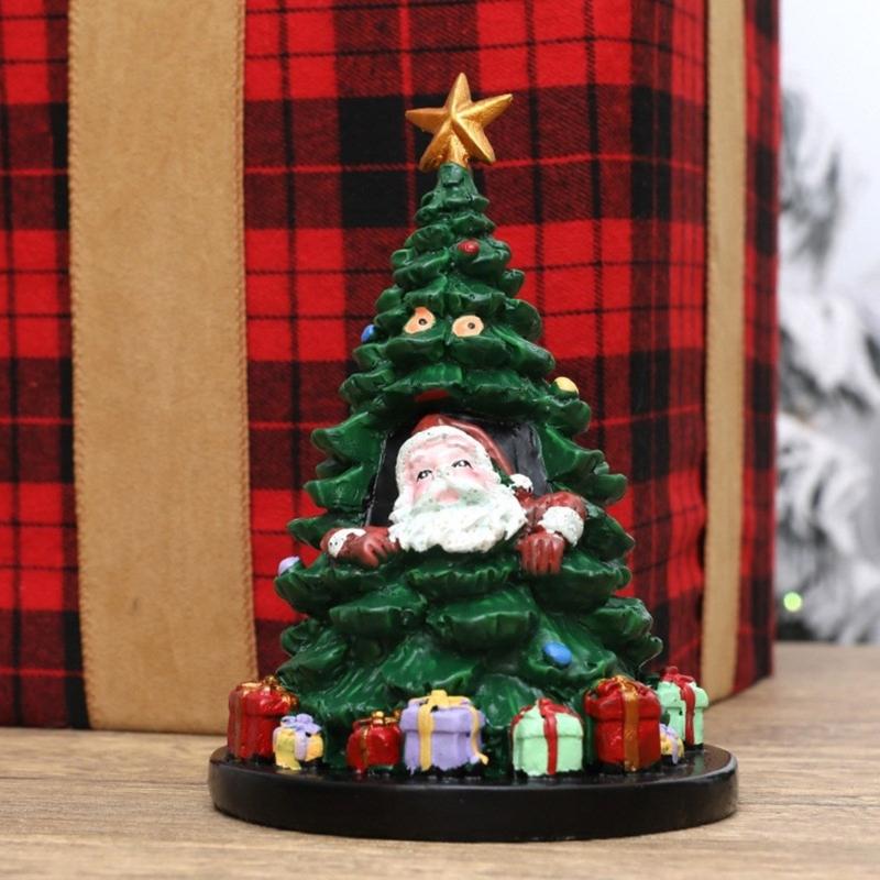 Christmas Spirits Miniature Christmas Tree Figurine ,Durable Resin Desktop Decoration for Office Home Dorms Living Space