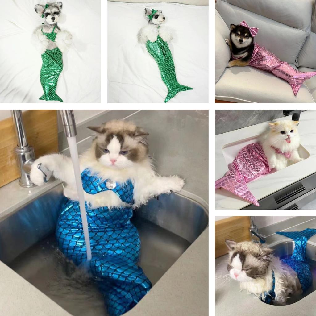 Dog Costume Pet Mermaid Bra Tail Bikini Clothing Bowknot Dressing Up Swimwear