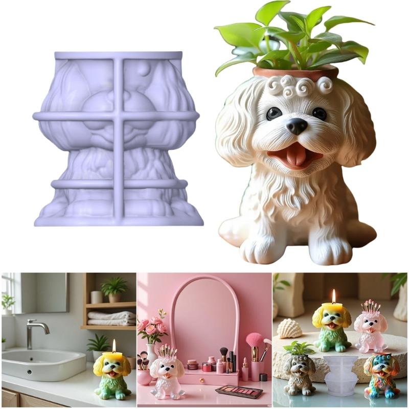 Silicone Flower Pot Mold With Adorable Dog Design Multi Purpose Crafting Tool For Cement Plaster Resin Projects