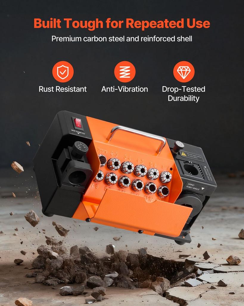 Drill Bits Sharpener MR-13B, 3-15mm Drill Bit Grinder Sharpener with Adjustable Lip Relief Angle & 95°-135° Point Angle, 4600RPM High Speed