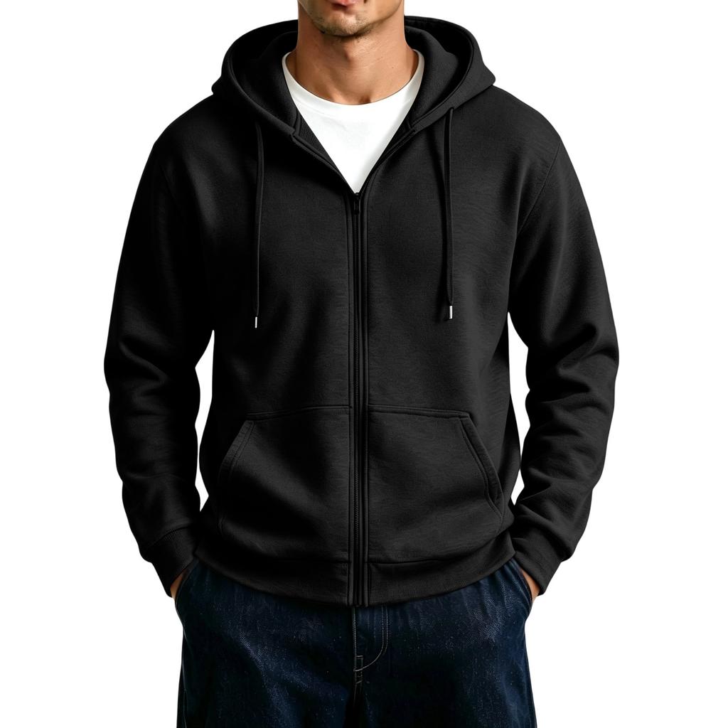 Men's Zip-Up Hoodie Jacket with Large Pockets Color Casual