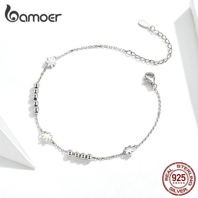BAMOER Daisy Flower Chain Bracelet Genuine 925 Sterling Silver Beads Link Bracelets