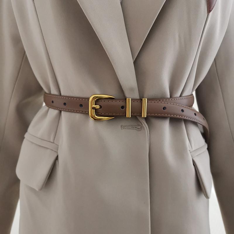 Handcrafted Real Leather Slim Waist Belt With Alloy Pin Buckle For Daily Style