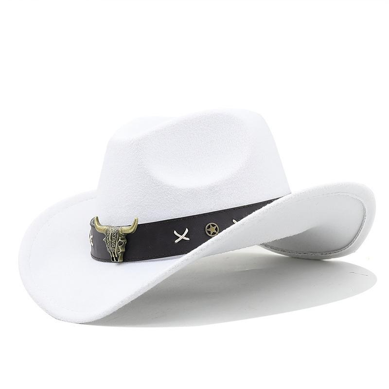 Hot-Selling Top Hat, Ethnic Style, Western Cowboy Top Hat, European And American Retro Bull Head Riding Hat, Woolen Felt Hat