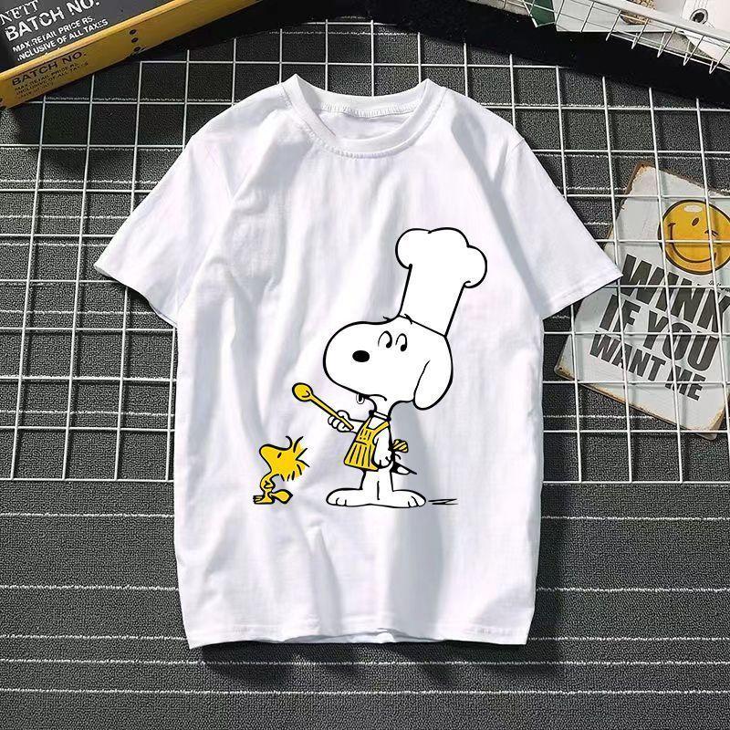 Funny Summer Fashion Snoopy Cartoon Printed Men's and Women's T-Shirts High Quality Cotton Casual Sports Short Sleeves Tops