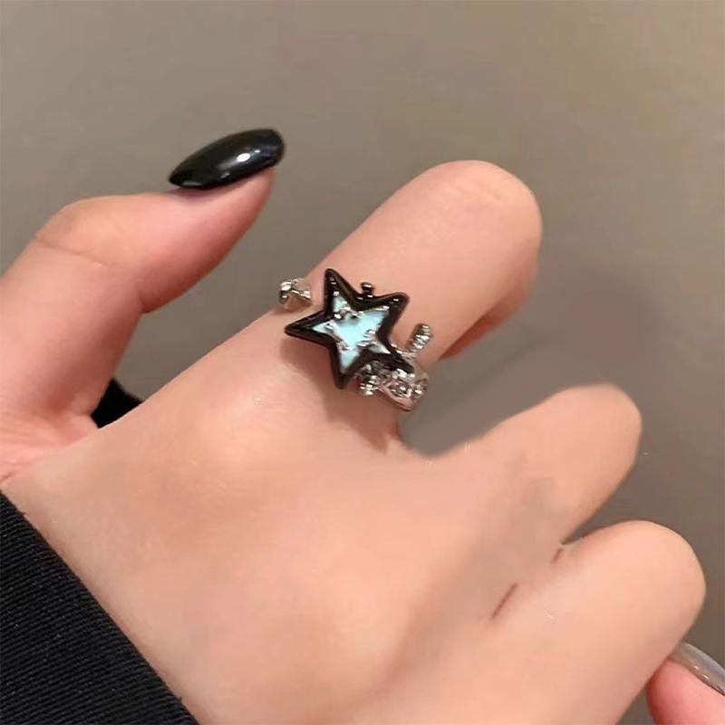 Korean Style Sweet Cool Star Spider Heart Zircon Opal Ring Trendy Open Adjustable Finger Rings For Women Punk  Jewelry