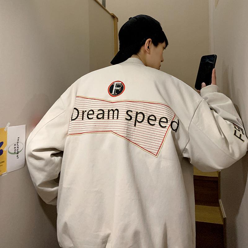 Übergroße Vintage-Rennjacke mit Stickerei für Herren