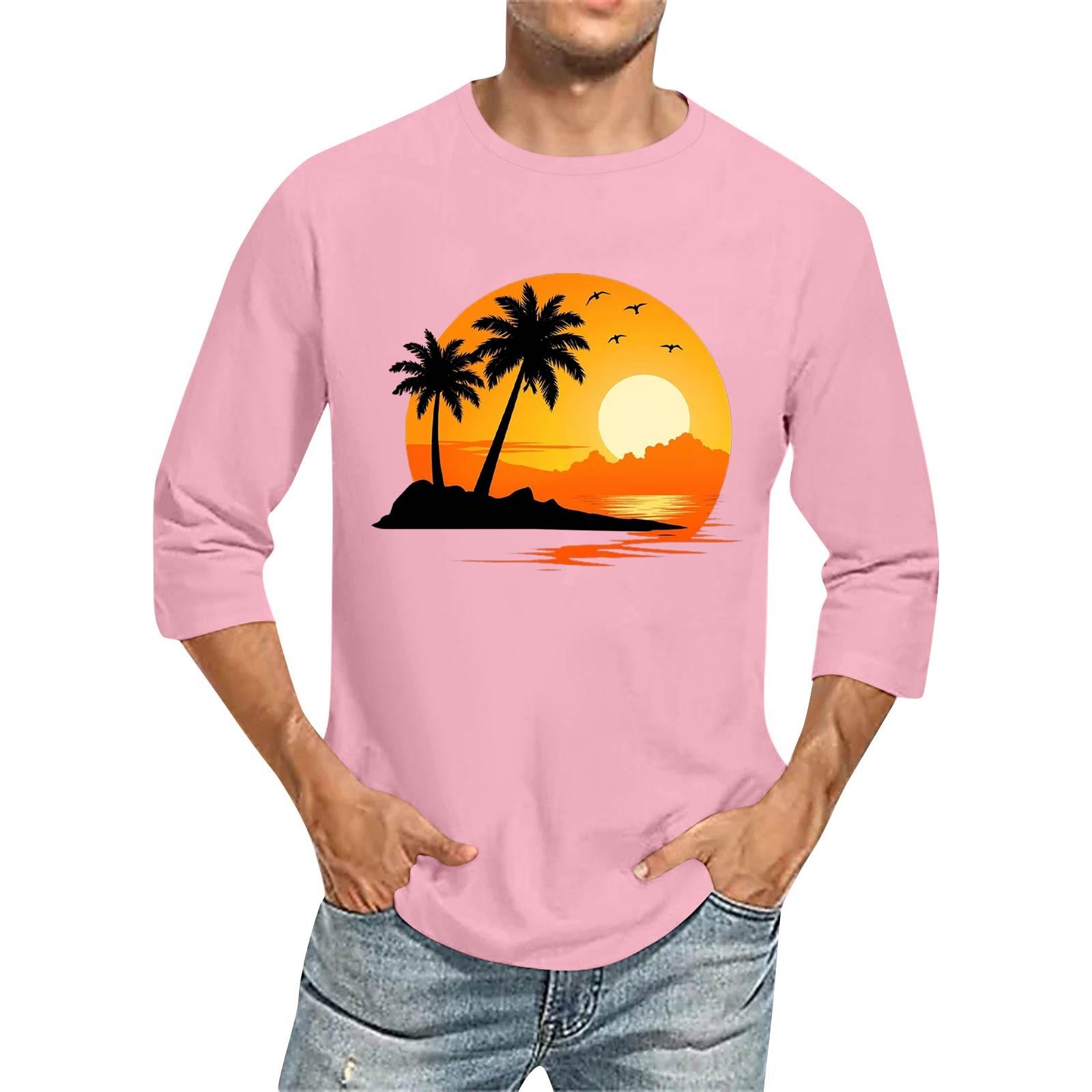 

Мужская повседневная модная футболка с круглым вырезом и рукавом три четверти M розовый