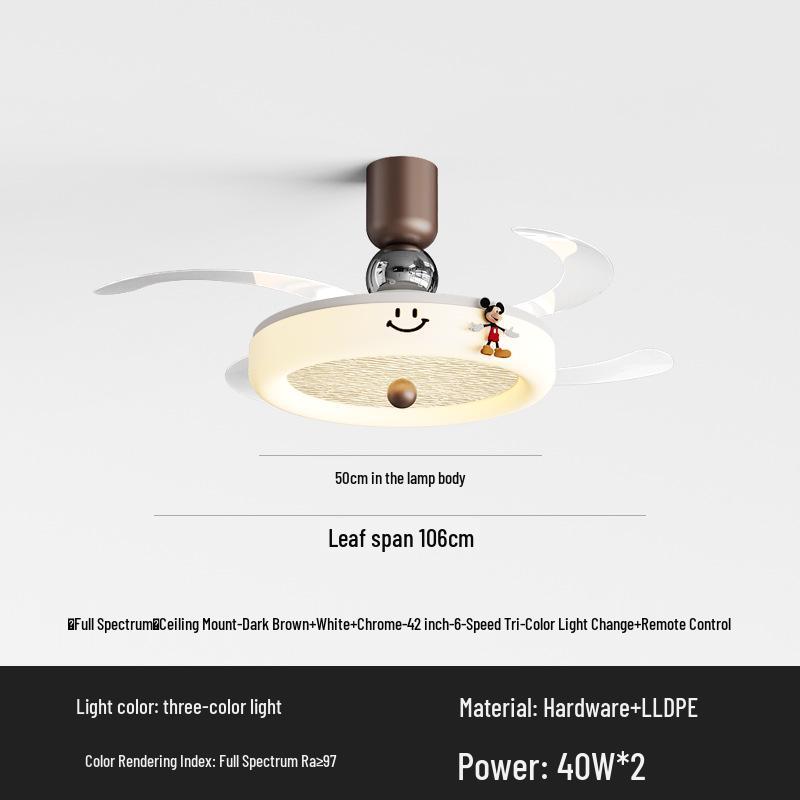 Cream Style Silent Ceiling Fan Light with Eye-Protecting Retro Design for Bedrooms and Children's Rooms