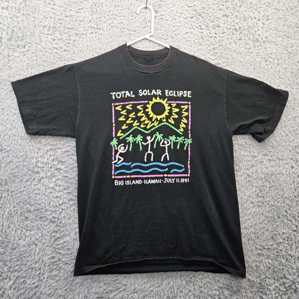 Vintage 100% Cotton T-shirt Mens Tees Top Total Solar Eclipse Hawaii July 11 1991 Single Stitch Large *Hol