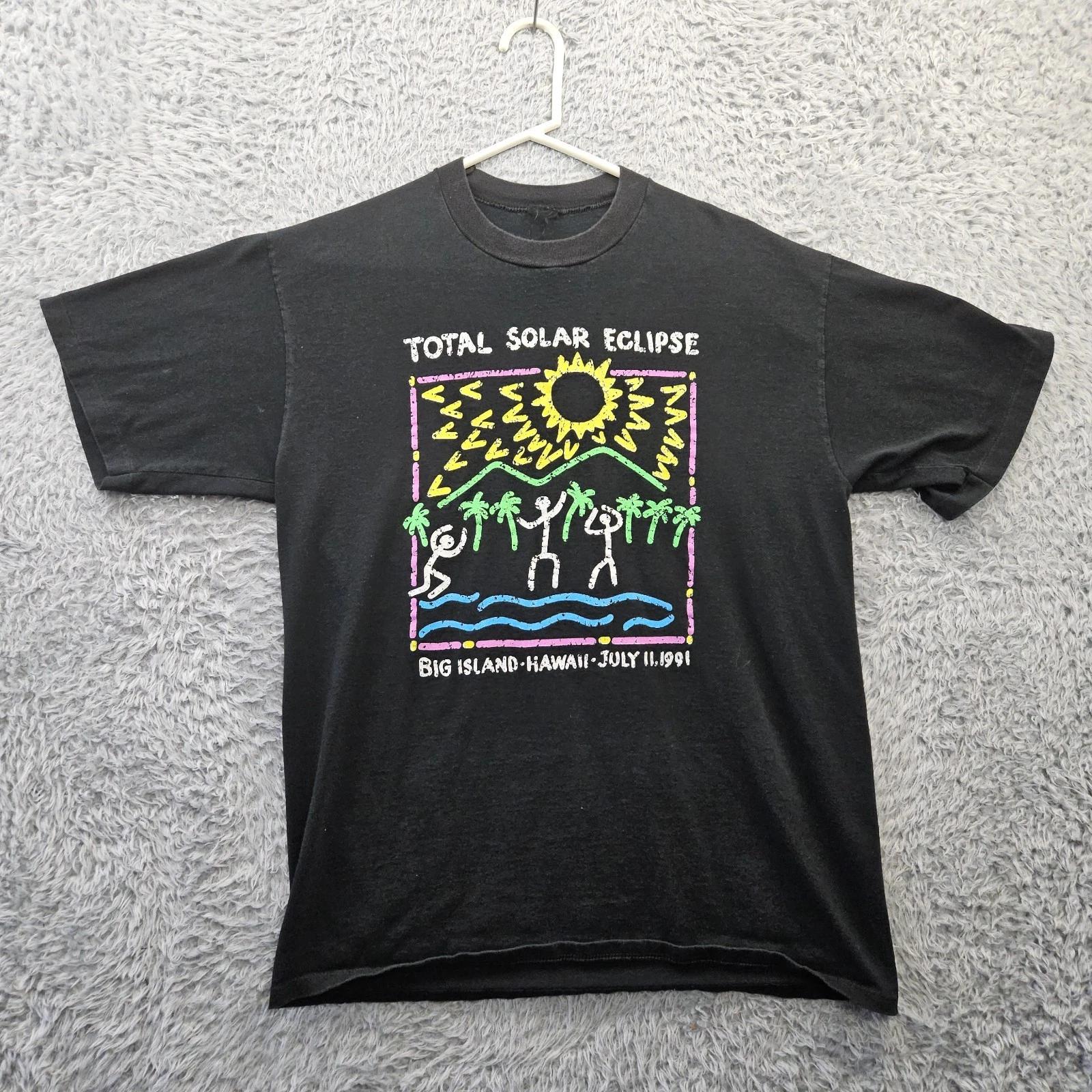

Vintage 100% Cotton T-shirt Mens Tees Top Total Solar Eclipse Hawaii July 11 1991 Single Stitch Large *Hol L