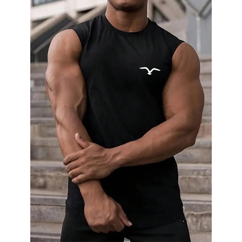 Men's solid color vest sleeveless round neck T-shirt daily sports fitness fashion round neck breathable short-sleeved T-shirt