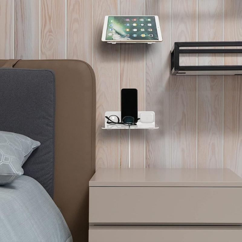 2 Pack Clear Floating Shelf Invisible Wall Mounted Stand with Cord Hole Small Display Holder for Speaker Action Figures