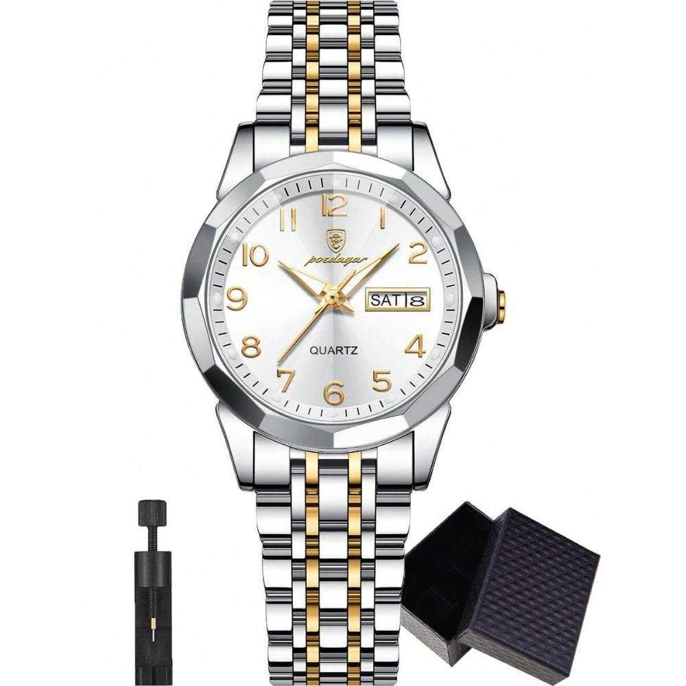 POEDAGAR Montre-bracelet étanche lumineuse à date en acier inoxydable pour femme, Montres tendance pour dames, Cadeaux pour femmes