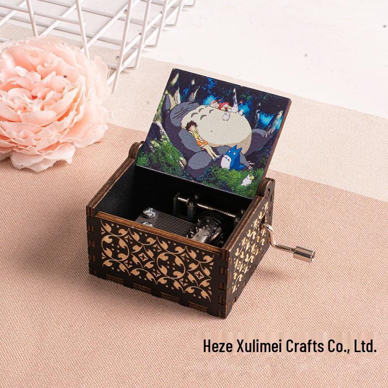 Hayao Miyazaki-Inspired Hand-Cranked Wooden Music Box - Creative Childlike Birthday Gift