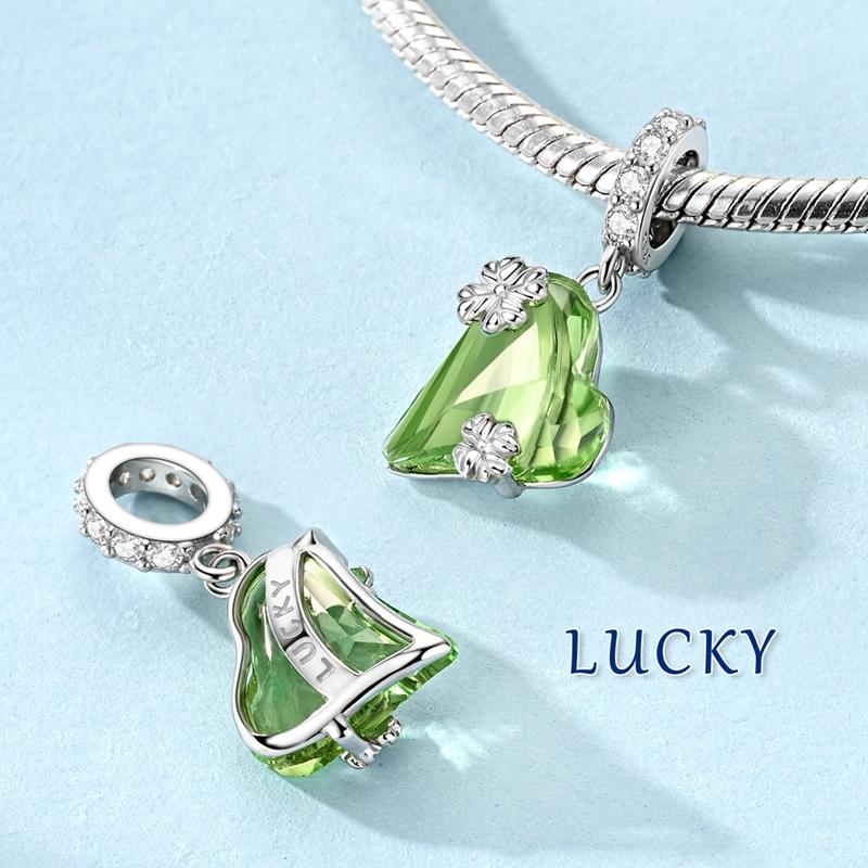 Copper Green Snow Lotus Crooked Heart Four-Leaf Grasspendant Jewelry Fit Original Bracelet For Women Diy Gift
