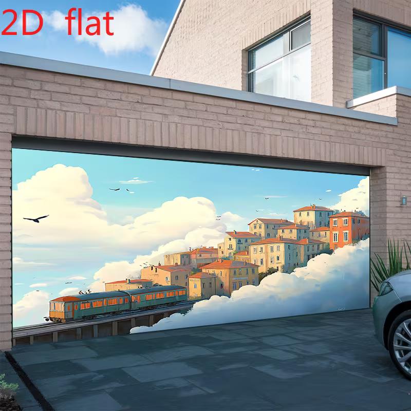 2D Sky Town Train Watercolor Photography Background Banner
