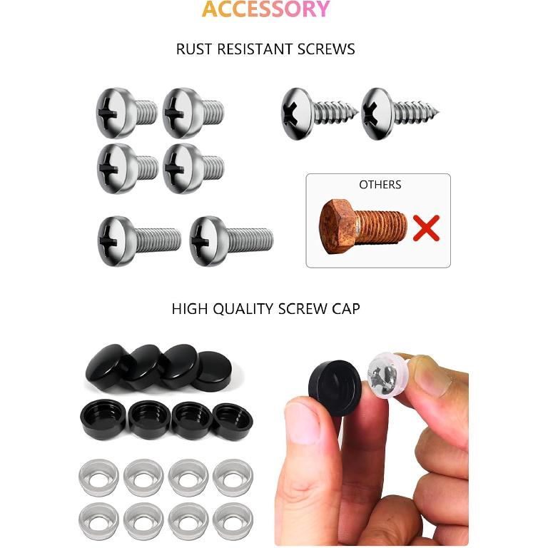 Front License Plate Holder Bracket - Black Universal ABS Mounting Kit Frame with Copper Thread, Screws & 4 Stainless Steel Ties for Front Bumper