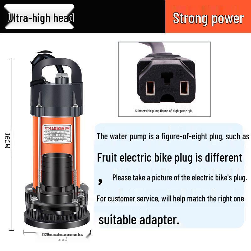 Agricultural DC Submersible Pump for Farmland Irrigation, 48V/60V/72V, Compatible with Plug-in Battery Car and 12V Systems