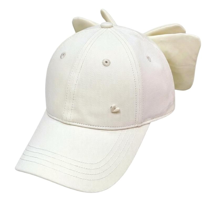 Fashionable Cotton Sun Hat with Butterfly Bows and Adjustable Strap Embroidered Brushed Hat for Outdoor Activity белый