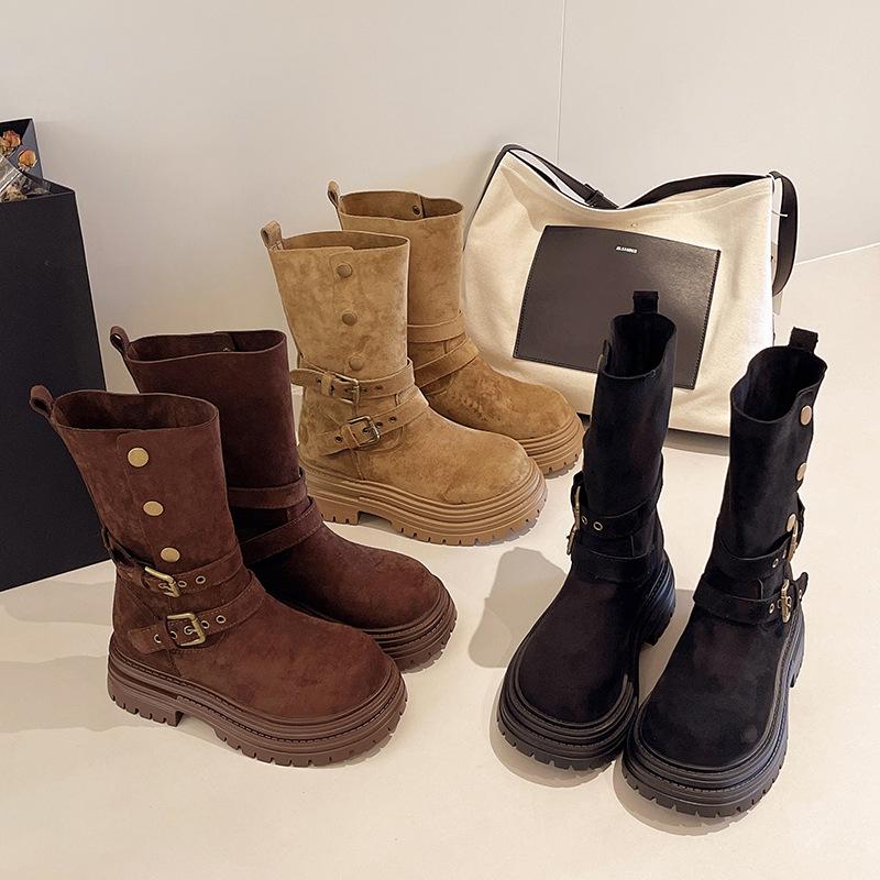 Brown Retro British Style Thick Heel Thick-soled Martin Boots Women's 2025 New Spring and Autumn Thin and Heightened Short Boots