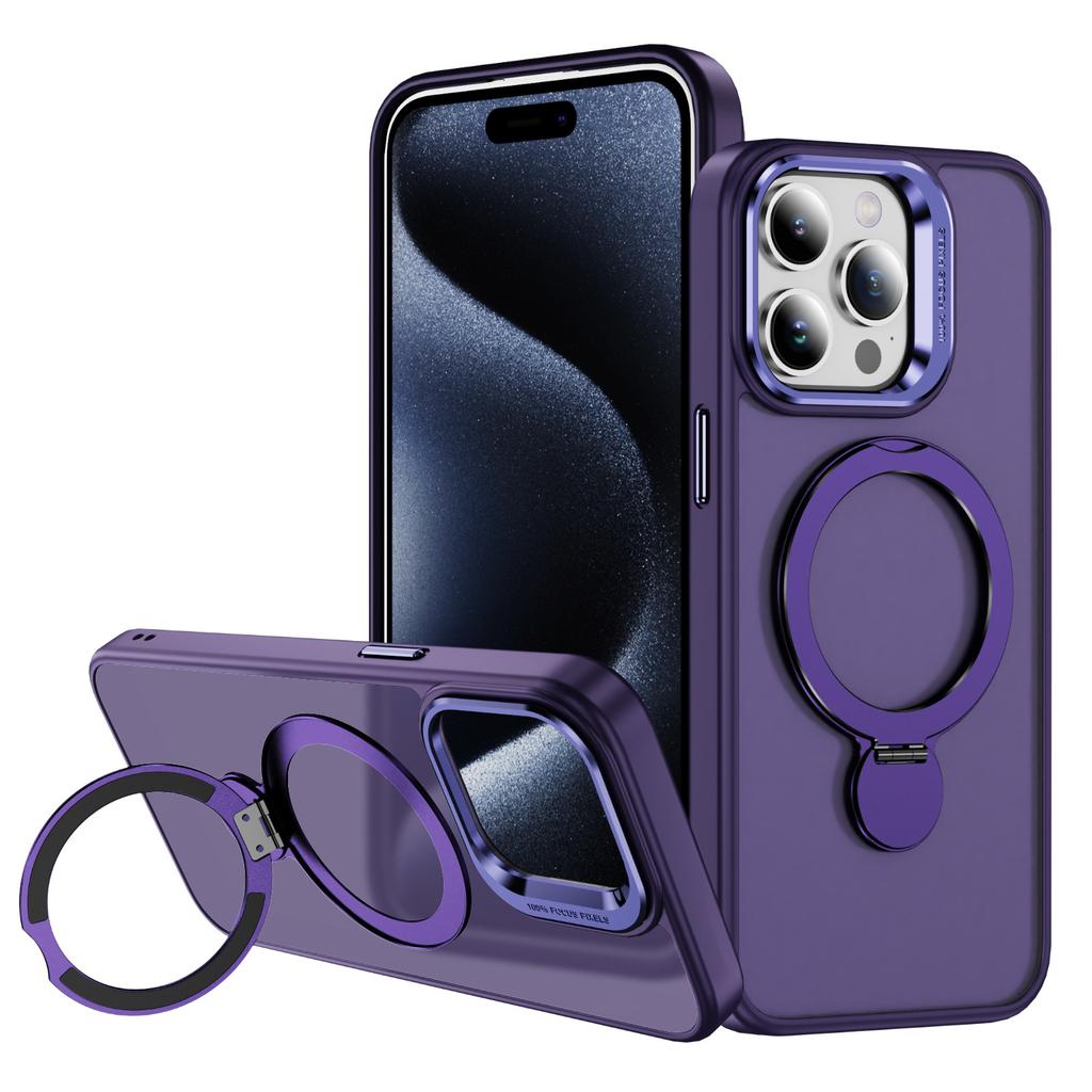 For Apple 15ProMax Mobile Phone Case, Magnetic Suction Shell, Retro Flat Skin-feel Fulcrum Rotating Bracket Mobile Phone Case