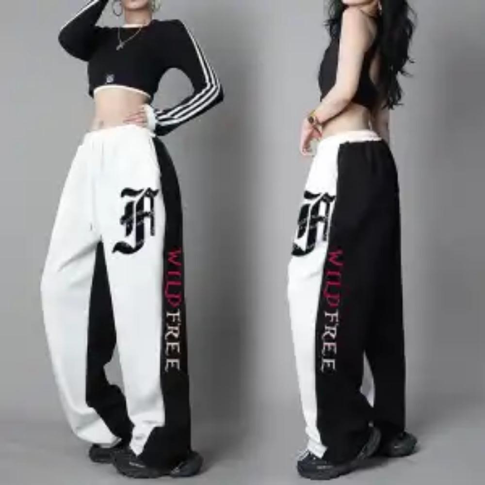 

Новый Модный Тренд Высокая Посадка Шнуровка Панель с Принтом Букв Контрастные Уличные Танцы Хип-Хоп Джаз Свободные Штаны Танцевальные Леггинсы S чёрный/белый