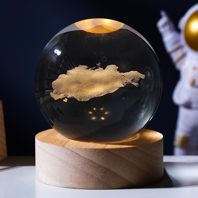 Large Starry Sky Astronaut Crystal Ball Night Light with 3D Carving and Luminous Wooden Base - Perfect Birthday Gift for Girlfriend.