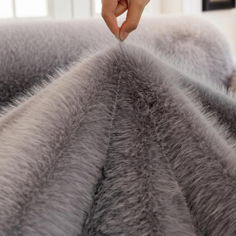 AIWINSURE-Luxury Faux Mink Fur Sofa Towel Blanket, Thick Plush Couch Slip Cover, Universal Recliner Furniture Protector, 4 Seats