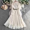 High-end chic elegant celebrity lace lapel dress women's autumn mesh stitching light luxury pendulum fairy dress
