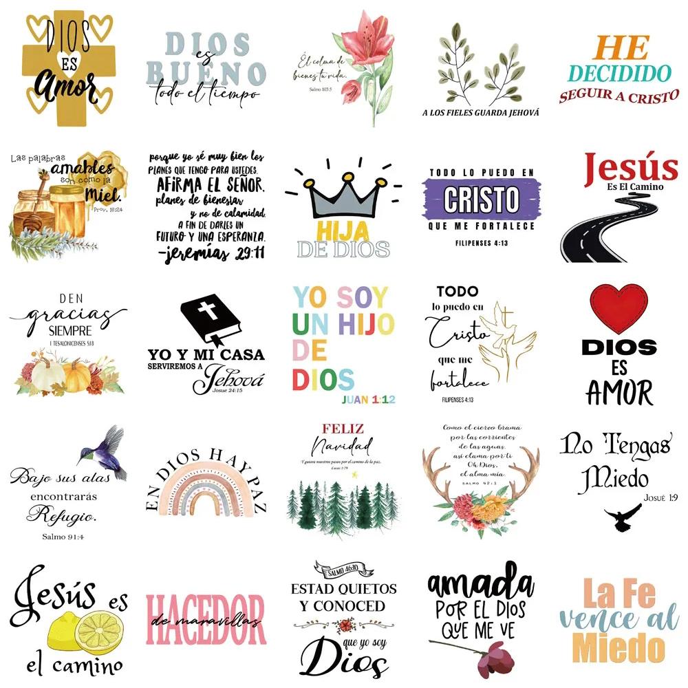 10/30/50pcs Cute Spanish Bible Phrases Stickers Aesthetic Graffiti Notebook Guitar Laptop Scrapbook Motivational Quotes Sticker