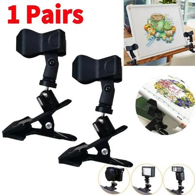 1 Pair Cross Stitch Clip Clamp Non-slip Table Edge Embroidery Clip Rotatable Tripod Clamp Adjust Angle Metal Camera Holder